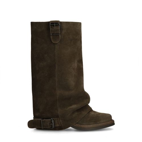 Bottines motardes en daim avec rabat - marron - Sacha - Modalova