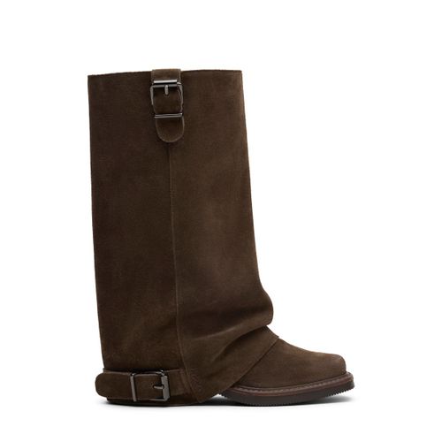 Bottines motardes en daim avec rabat - marron - Sacha - Modalova