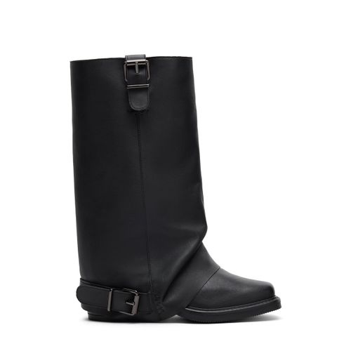 Bottines motardes en cuir avec rabat - noir - Sacha - Modalova