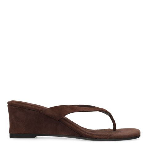 Mules à talon compensé en daim - marron - Sacha - Modalova