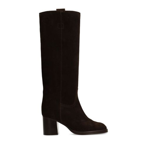 Bottes hautes à talon en daim - marron foncé - Sacha - Modalova
