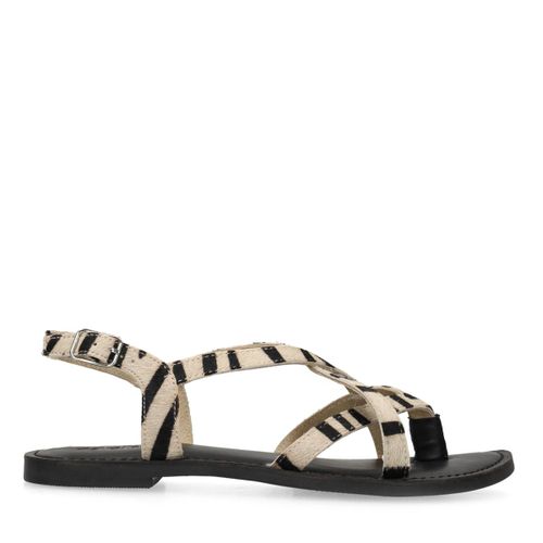 Sandales en cuir avec imprimé zèbre - noir - Sacha - Modalova