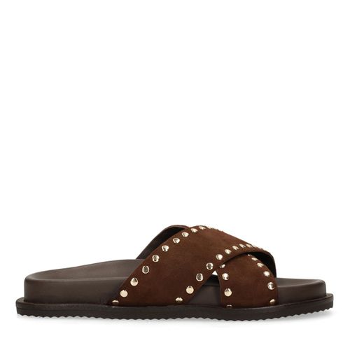 Claquettes en daim avec clous - marron - Sacha - Modalova