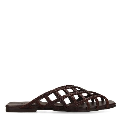 Mules plates tressées en cuir - marron - Sacha - Modalova
