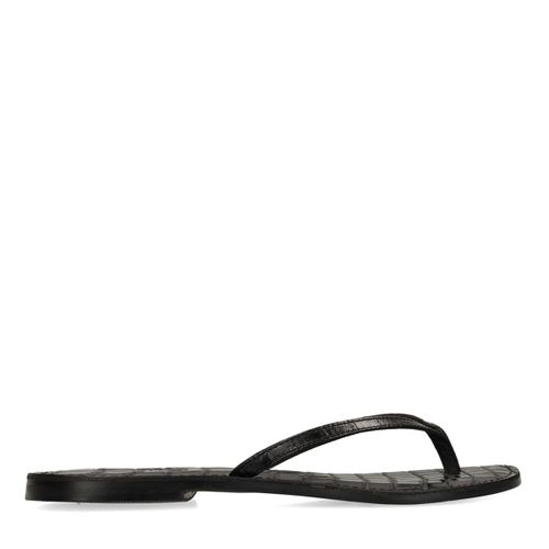 Tongs croco en cuir - noir - Sacha - Modalova