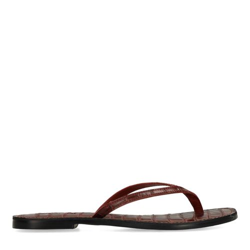 Tongs croco en cuir - rouge - Sacha - Modalova