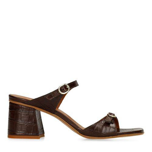 Bruine croco leren sandalen met hak - Sacha - Modalova