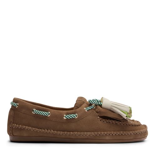 Chaussures bateau en daim avec franges - marron - Sacha - Modalova