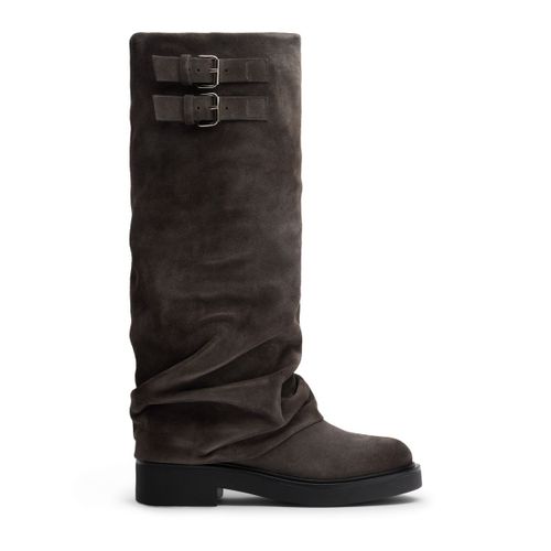 Bottes motardes en daim avec rabat - gris - Sacha - Modalova