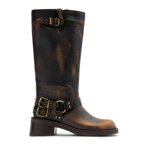 Bottes motardes délavées avec boucles - marron - Sacha - Modalova