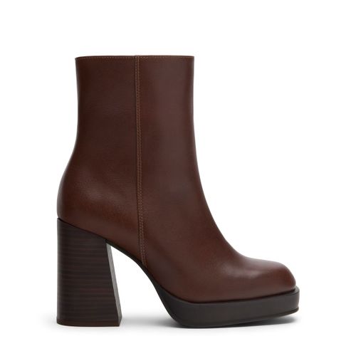 Bottines cuir avec talon cubain - marron - Sacha - Modalova