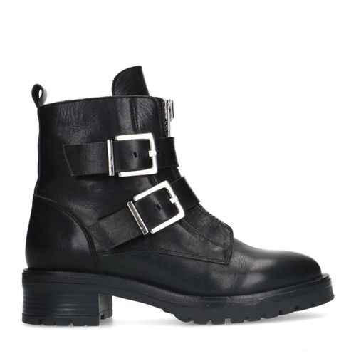 Bottines motardes en cuir avec boucles - noir - Sacha - Modalova