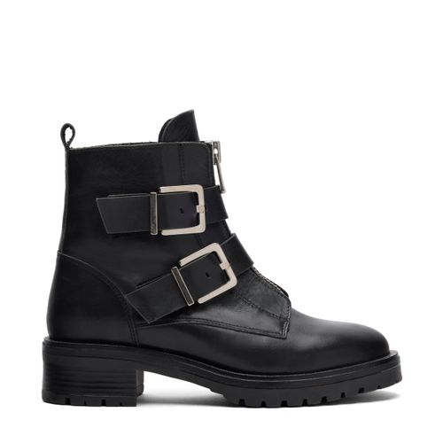 Bottines motardes en cuir avec boucles - noir - Sacha - Modalova