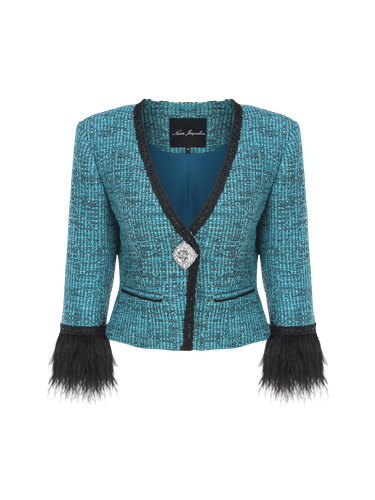 Daphne Feather Tweed Coat (Blue) - Nana Jacqueline - Modalova