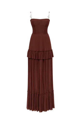 Chocolate spaghetti strap pleated maxi dress, Garden of Eden - Milla - Modalova