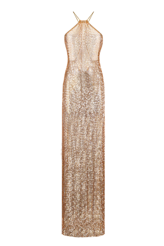 Maxi Dress with Open Back Beige - Santa Brands - Modalova