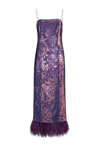 Plum Sequined Midi Dress with Feather - F.ILKK - Modalova