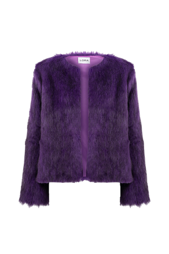 Lola Purple Faux Fur Short Coat - Lora Istanbul - Modalova