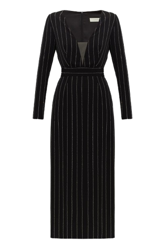 MEERA black rhinestone stripes fabric V neck dress - UNDRESS - Modalova