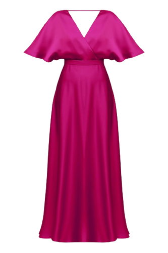 SOLENE fuchsia satin long wedding guest dress - UNDRESS - Modalova