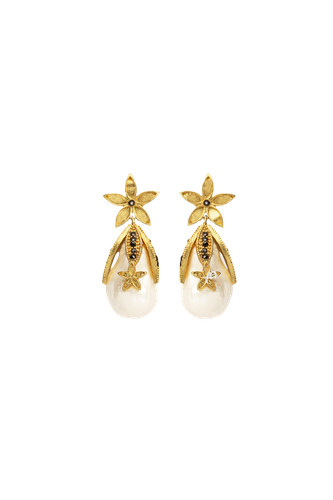 Flower Pearl Gold Earring - Lora Istanbul - Modalova