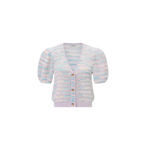 COLORFUL STRIPED PUFF-SLEEVED CARDIGAN - CRUSH Collection - Modalova