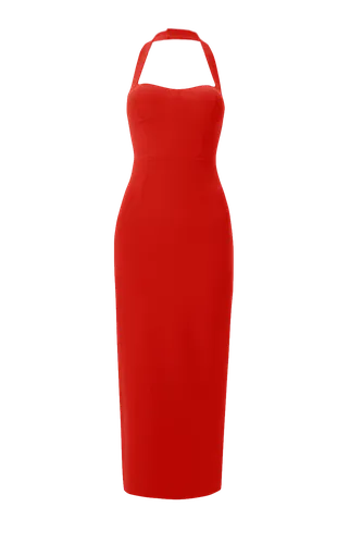 Zoa Red Bustier Midi Dress - Lora Istanbul - Modalova