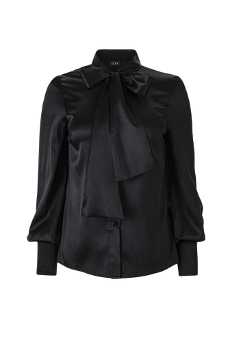 Elegant bow blouse in black silk blend - Lita Couture - Modalova
