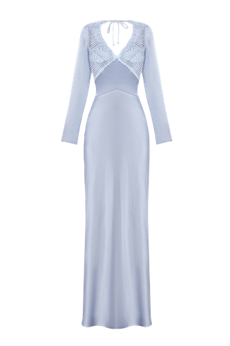 Maxi Dress with Knitted Top in Macrame Technique in Cerulean - Malva Florea - Modalova
