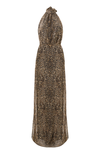 Lea Leopard Halter Maxi Dress - Lora Istanbul - Modalova