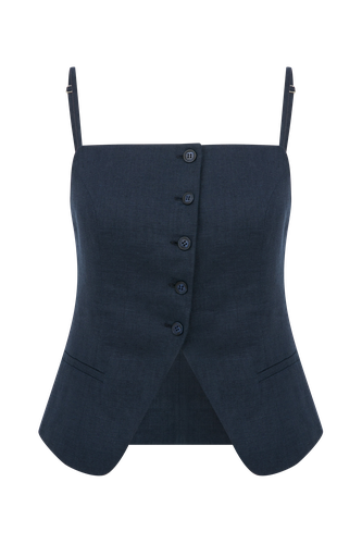 Marona Linen Top in Dark Navy - Nazli Ceren - Modalova