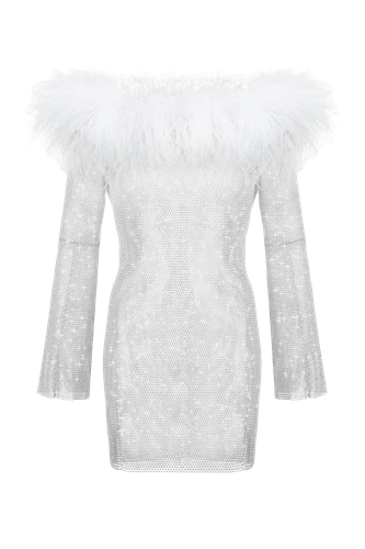 Sparkle Mini Feathers Dress with Open Shoulders - Santa Brands - Modalova