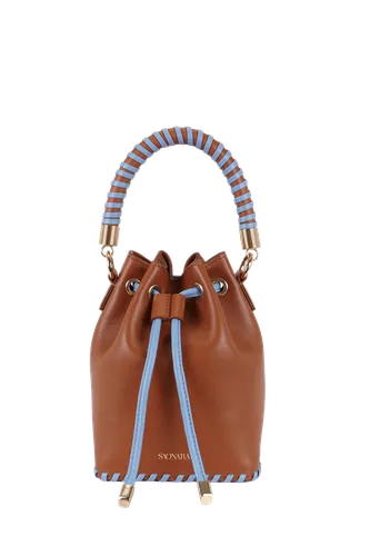 MINI BUCKET CARAMEL / BLUE SKY LEATHER | Women's Bucket bags - Saonara - Modalova