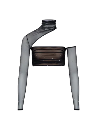 Open Shoulder Embellished Mesh Top | Women's Crop tops - NDS The Label - Modalova