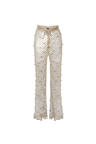 White Handmade Crochet Pants | Women's Flared pants - ANDREEVA - Modalova