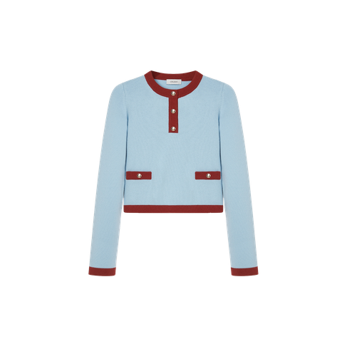 BUTTON-EMBELLISHED COLORBLOCKED CREWNECK SWEATER WITH POCKETS | Women's Cardigans - CRUSH Collection - Modalova