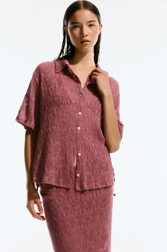 Chemise Manches Courtes Maille Ajourée - Pull&Bear - Modalova