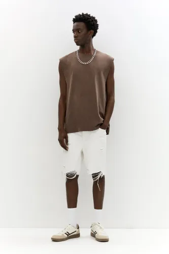 Bermuda En Jean Droit Déchiré - Pull&Bear - Modalova