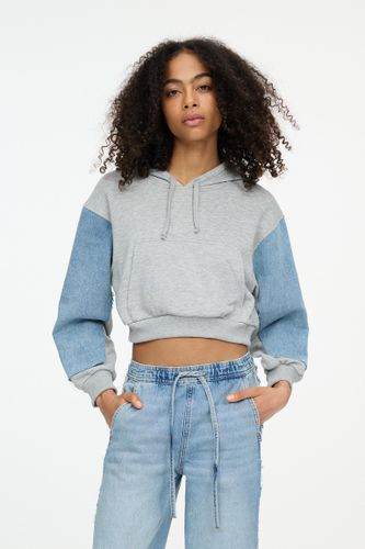 Sweat Cropped Manches Denim Capuche - Pull&Bear - Modalova
