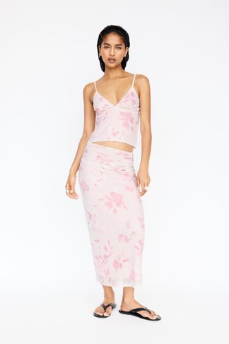 Jupe Midi Fleurs Fronces - Pull&Bear - Modalova