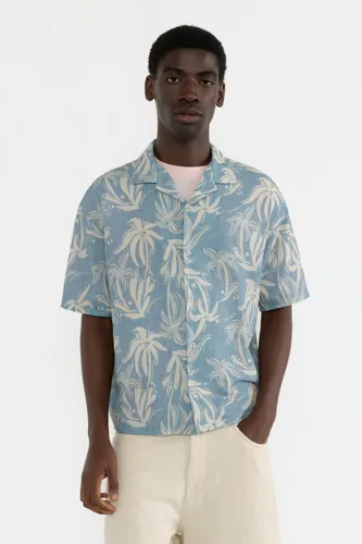 Chemise Bleue Manches Courtes Imprimée - Pull&Bear - Modalova