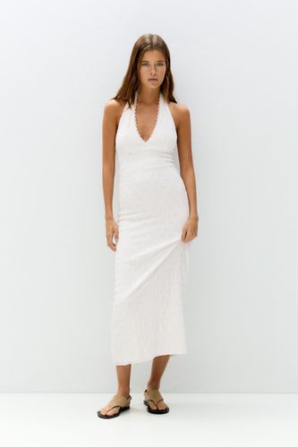 Robe Midi Blanche À Broderie Anglaise - Pull&Bear - Modalova