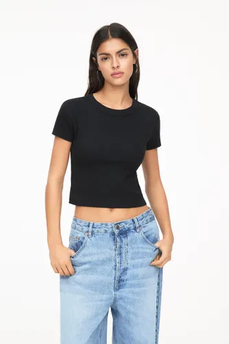 T-Shirt Court En Maille Côtelée - Pull&Bear - Modalova