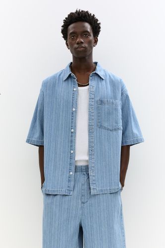 Chemise Manches Courtes Jacquard Rayures - Pull&Bear - Modalova