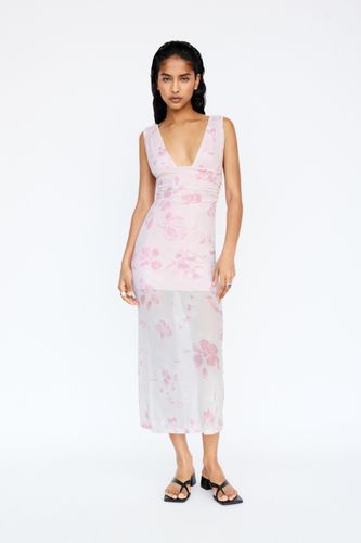 Robe Midi Fleurs Rose - Pull&Bear - Modalova