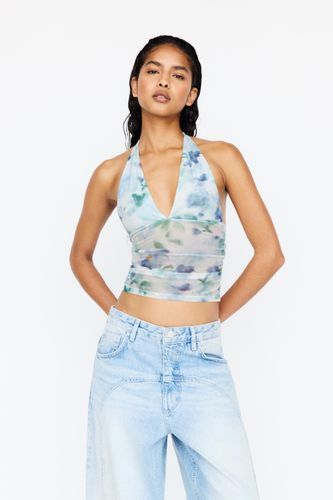Top Encolure Américaine Fleurs Bleues - Pull&Bear - Modalova