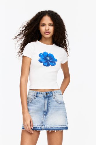 T-Shirt Ajusté Fleur Bleue - Pull&Bear - Modalova