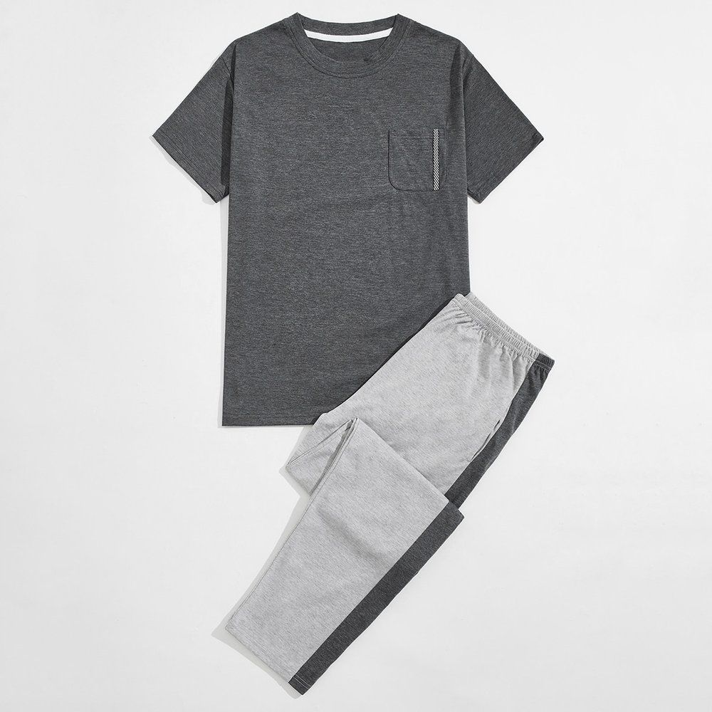 Ensemble de pyjama T-shirt chiné & pantalon avec bande latérale - SHEIN - Modalova