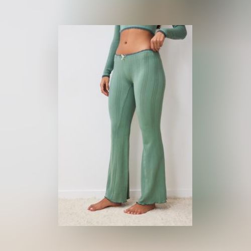 Out From Under Peggy Pointelle Flare Lounge Pants in Green