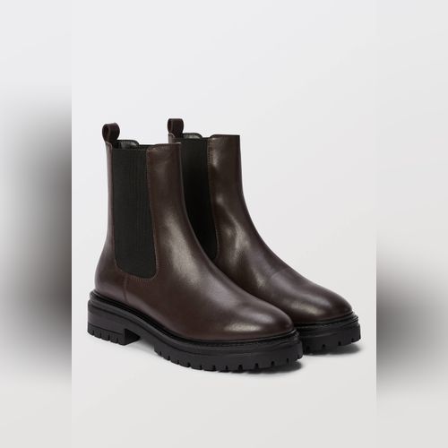 Bottines San Marina Cuir Marron Clair Avec Fourrure Synthétique - Taille 40, Talon Très Haut, Occasion !